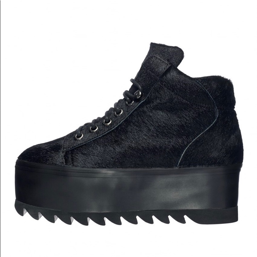 Jeffrey Campbell Darth F black fur platform bootie